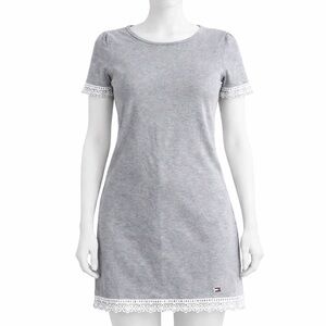 Tommy Hilfiger – Grey T-Shirt Dress with Lace Trim M